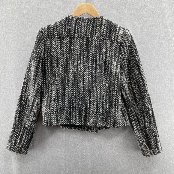 cAbi Over the Moon Tweed Jacket Womens 8 Black Gray Asymmetrical Zip Wool Blend - Picture 3 of 8